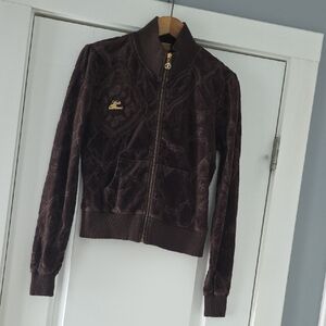 Vintage/Y2K Apple Bottoms Chocolate Embossed Bomber Jacket With Gold Accents!